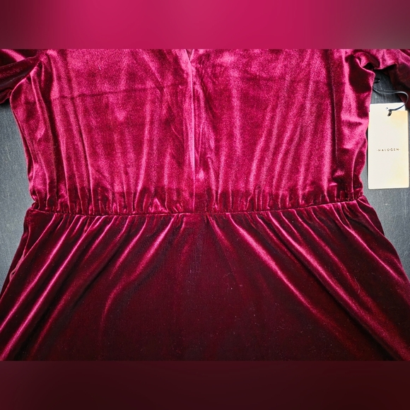 NWT - Halogen "Merlot" Velvet Stretch Flounce Hem Lined Midi Dress - Size XL - Picture 10 of 16